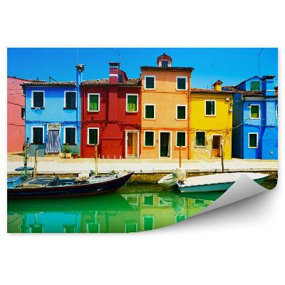 Fotótapéta Velence hegység szigete Burano csatorna színes házak és hajók