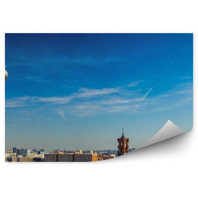 Öntapadós fotótapéta falra TV-torony épületek berlini égbolt felhők fák