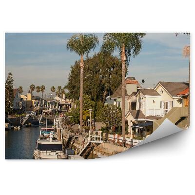 Poszter tapéta Nápolyi csatorna épületek pálmafák jachtok