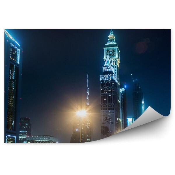 Fali poszter tapéta Dubai éjszaka épületek fények mozgás autók