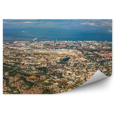 Poszter tapéta légi felvétel épületek naplemente lisszaboni óceán portugál