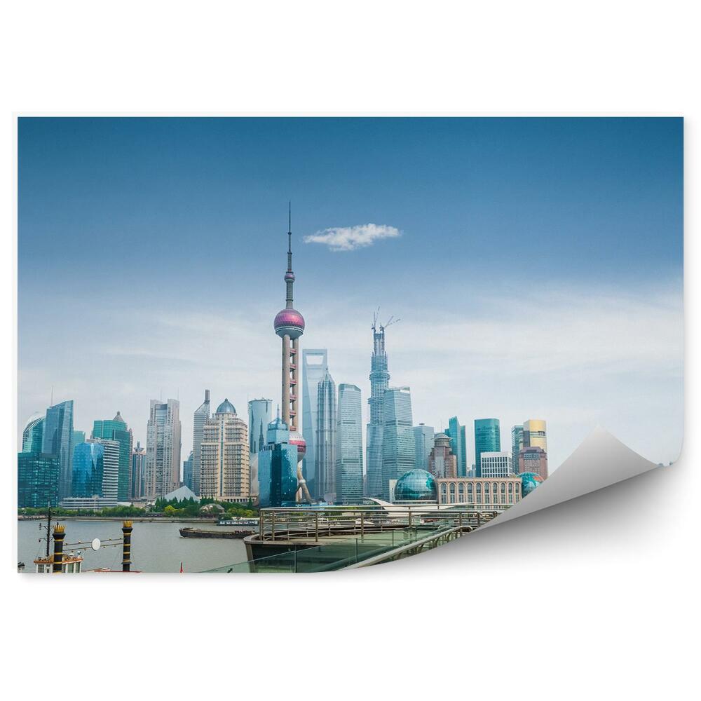 Öntapadós fotótapéta falra Shanghai felhőkarcolók óceán megfigyelő platform ég felhők