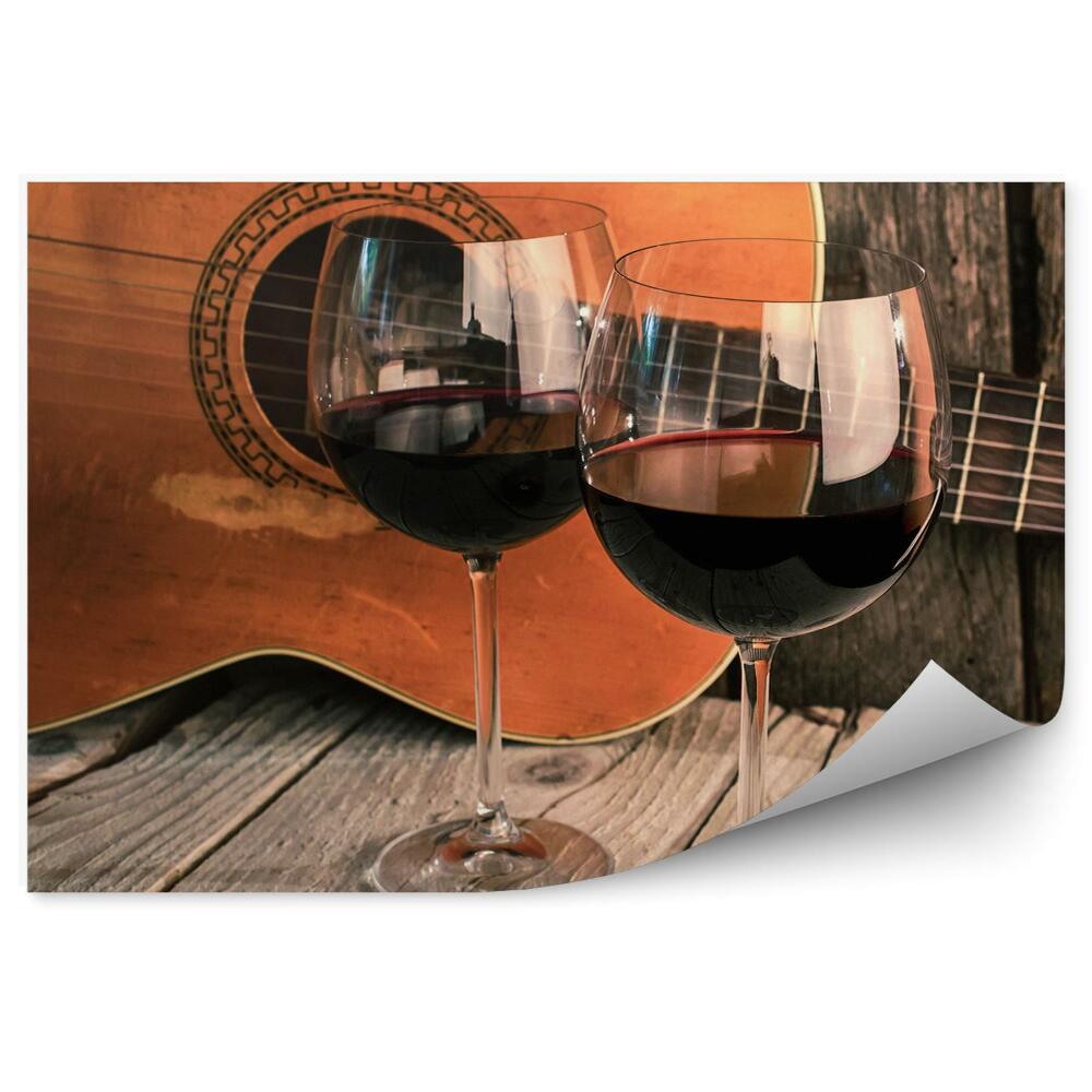 Fotótapéta Klasszikus gitár bor poharak romantika