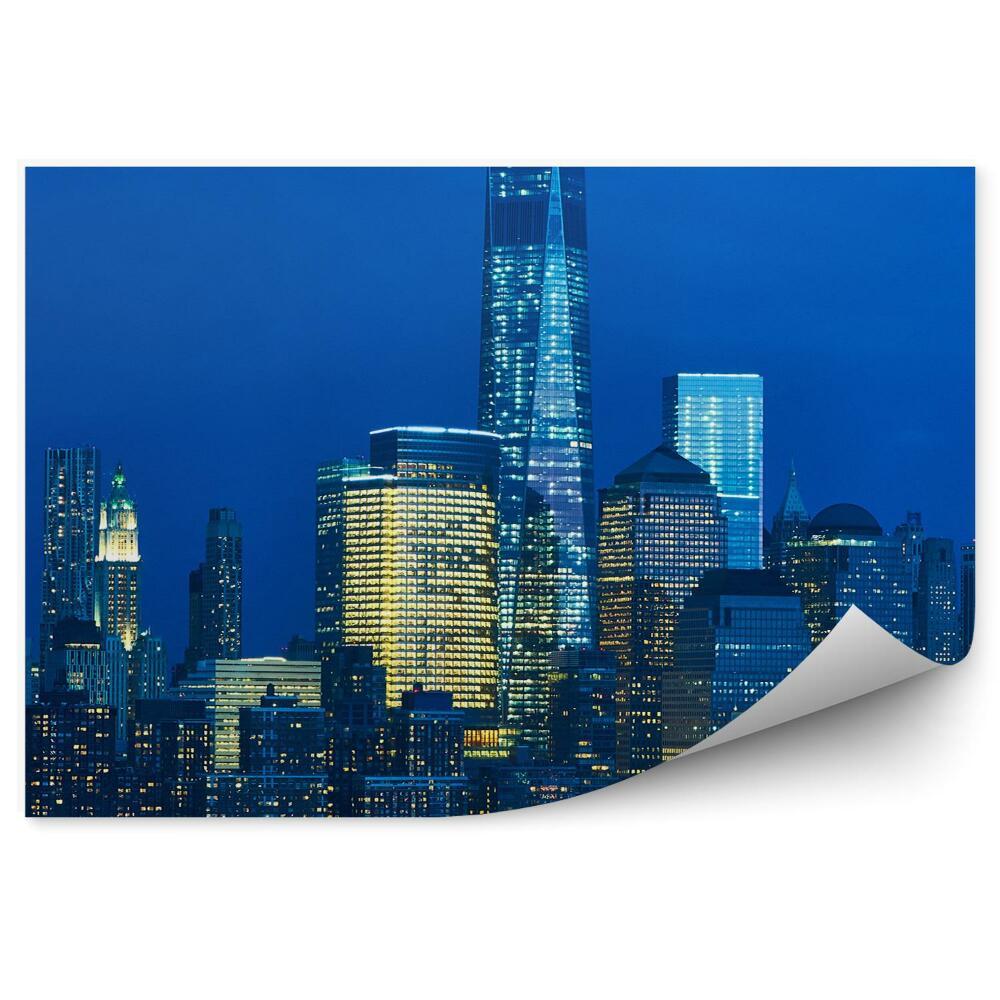 Fotótapéta Manhattan panoráma felhőkarcolók éjszakai fényei