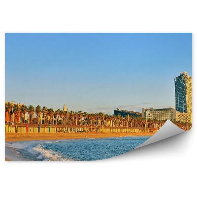 Fotótapéta tengerpart óceán pálmafák épületek Barcelona Spanyolország