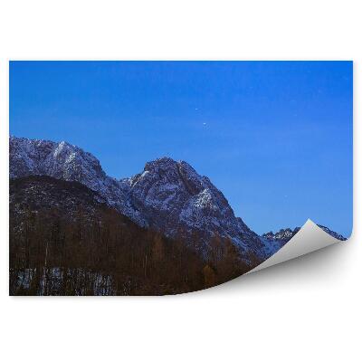 Öntapadó fotótapéta Hegyek hó Giewont Tátra hegység tűlevelű fák ég csillagok