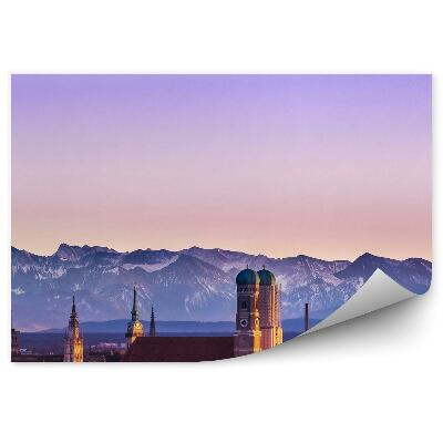 Öntapadó fotótapéta Bajor Alpok München téli hó naplemente