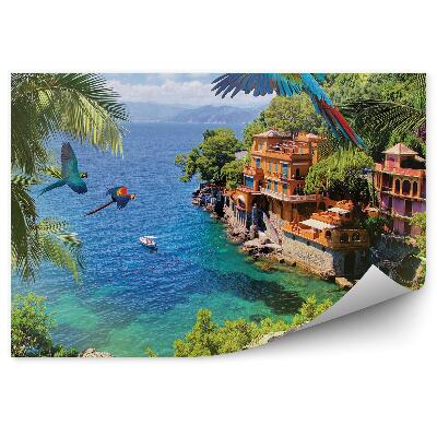 Poszter tapéta Pálmafák papagájok zöld Földközi-tenger szigetek