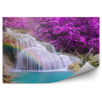 Öntapadós fotótapéta Vízesés szivárvány mély erdő színes fák