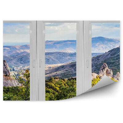 Fotótapéta Az ablakok a hegyekre és a zöldellő fákra néznek