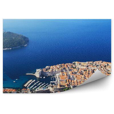 Modern fotótapéta Panoráma Dubrovnik óvárosára, épületek, csónakok, növényzet, sziget, óceán