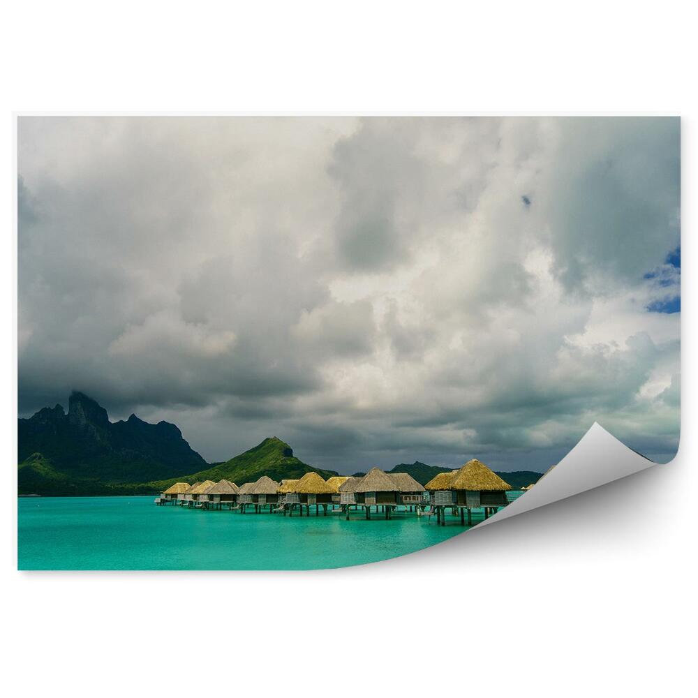 Öntapadós fotótapéta falra Bora bora házak hegyek óceán ég felhők