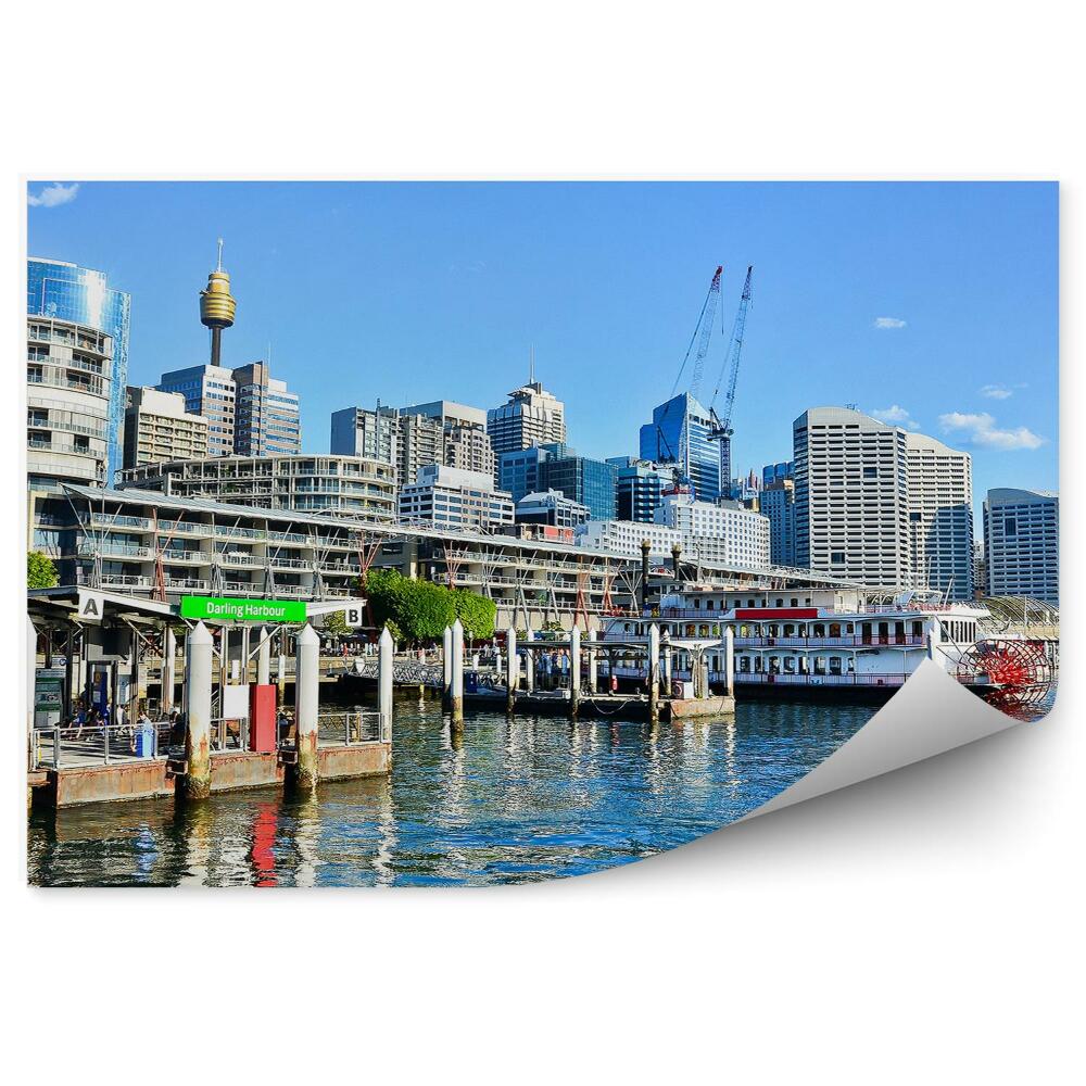 Poszter tapéta felhőkarcolók csónakok óceán ég felhők Sydney