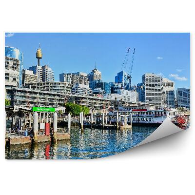 Poszter tapéta felhőkarcolók csónakok óceán ég felhők Sydney