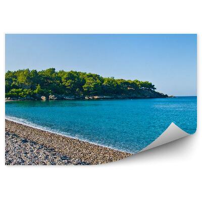 Poszter tapéta kék lagúna növényzet kavicsos strand