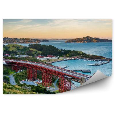 Poszter tapéta kikötő híd hegyek növények naplemente autók