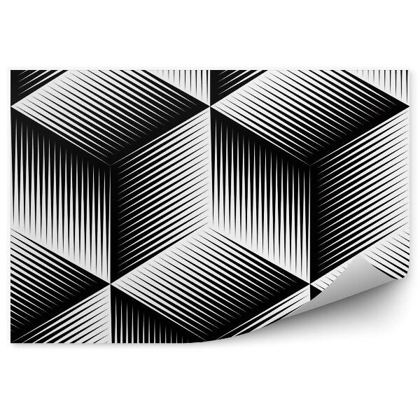 Öntapadós fotótapéta Fekete-fehér illuzórikus absztrakt geometriai minta 3D-ben