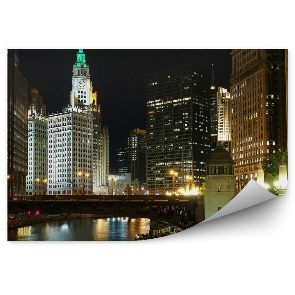 Fotótapéta felhőkarcolók fények híd chicago folyó