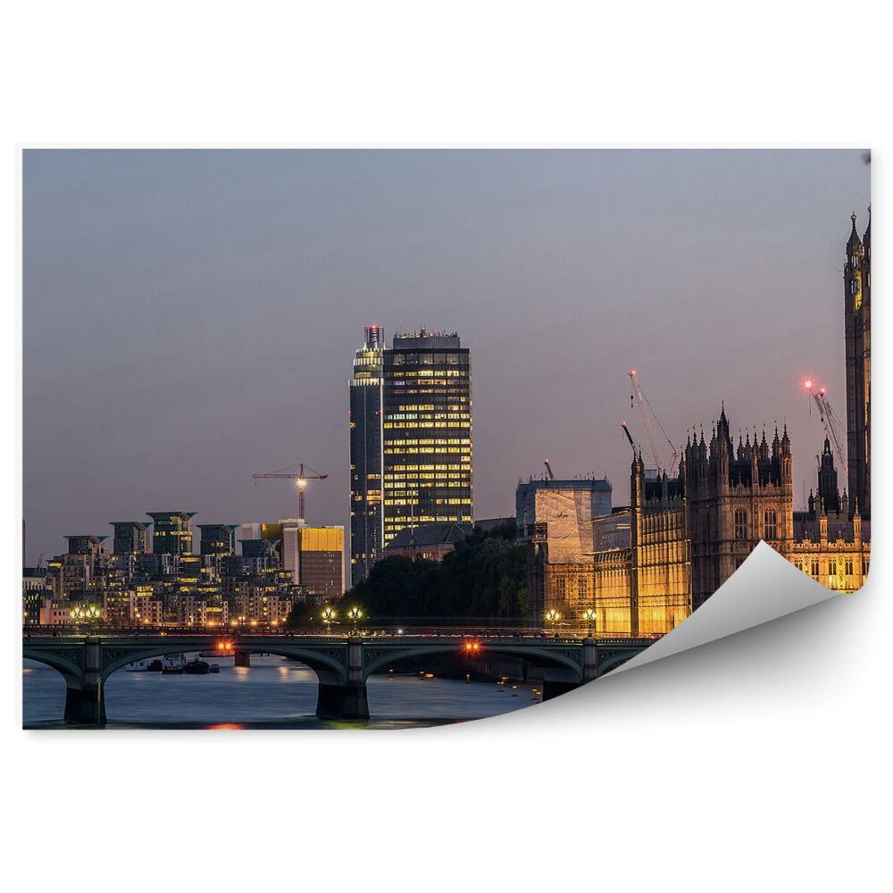 Fotótapéta Big Ben híd, Temze, csónakok, felhőkarcolók, égbolt