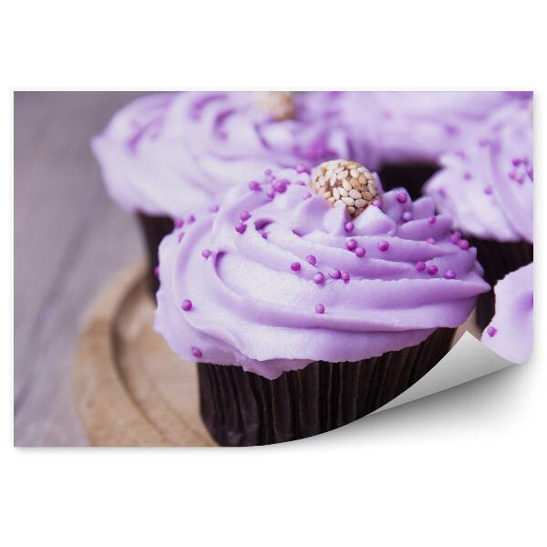Öntapadós Fotótapéta Falra Lila tejszínhab cupcakes megszórja golyó édesség