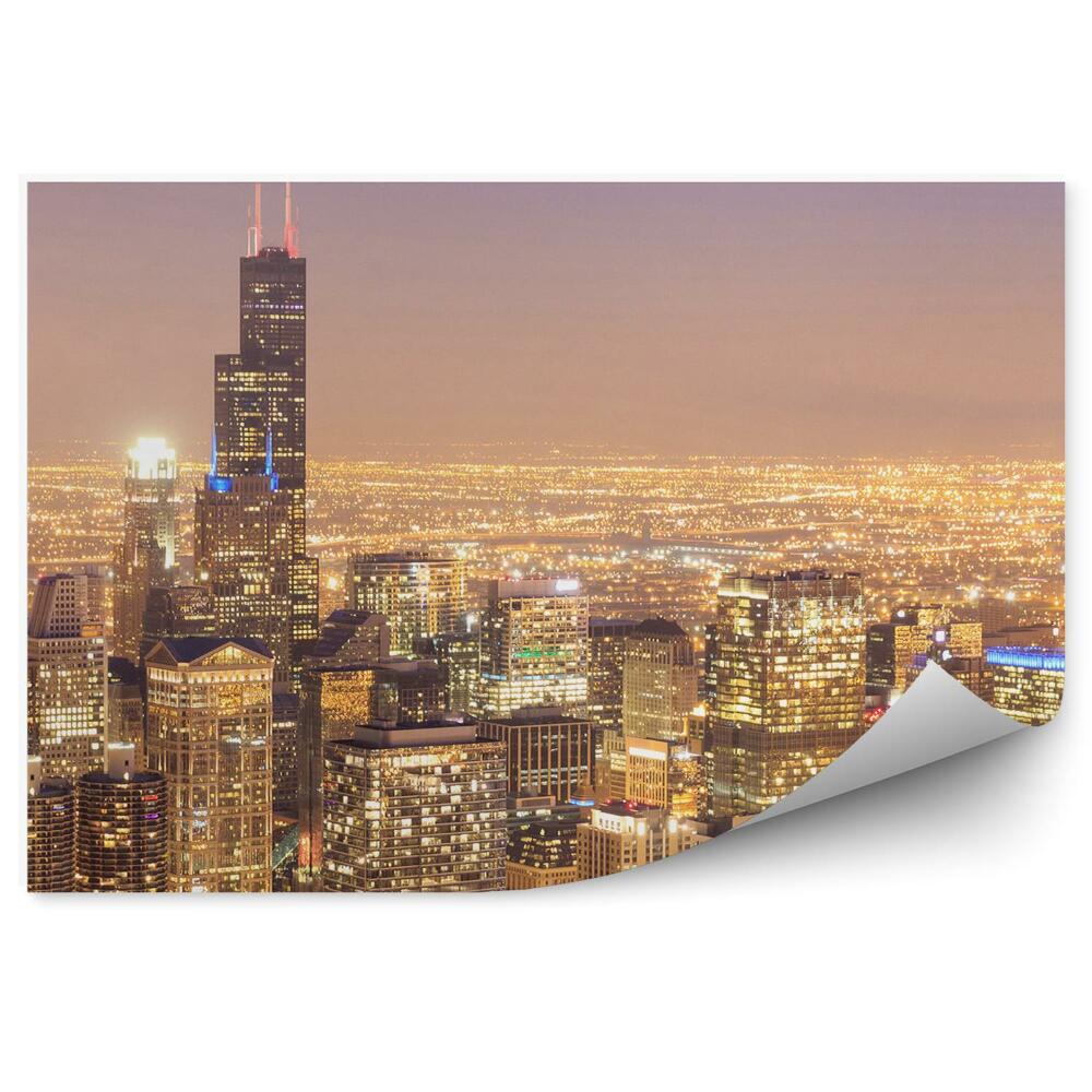 Fotótapéta légi felvétel chicago belvárosi felhőkarcolók éjszakai fényei