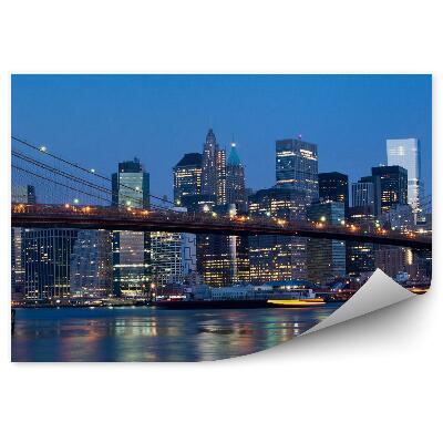 Poszter tapéta felhőkarcolók hidak óceán New York éjszakai fényei