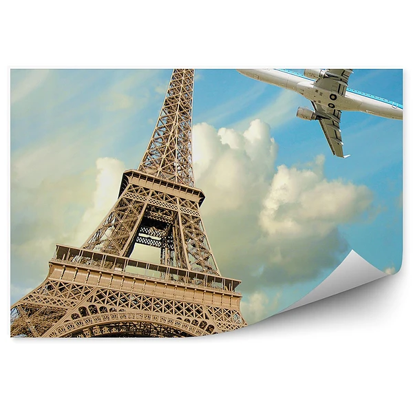 Fotótapéta Repülőgép az Eiffel-torony felett