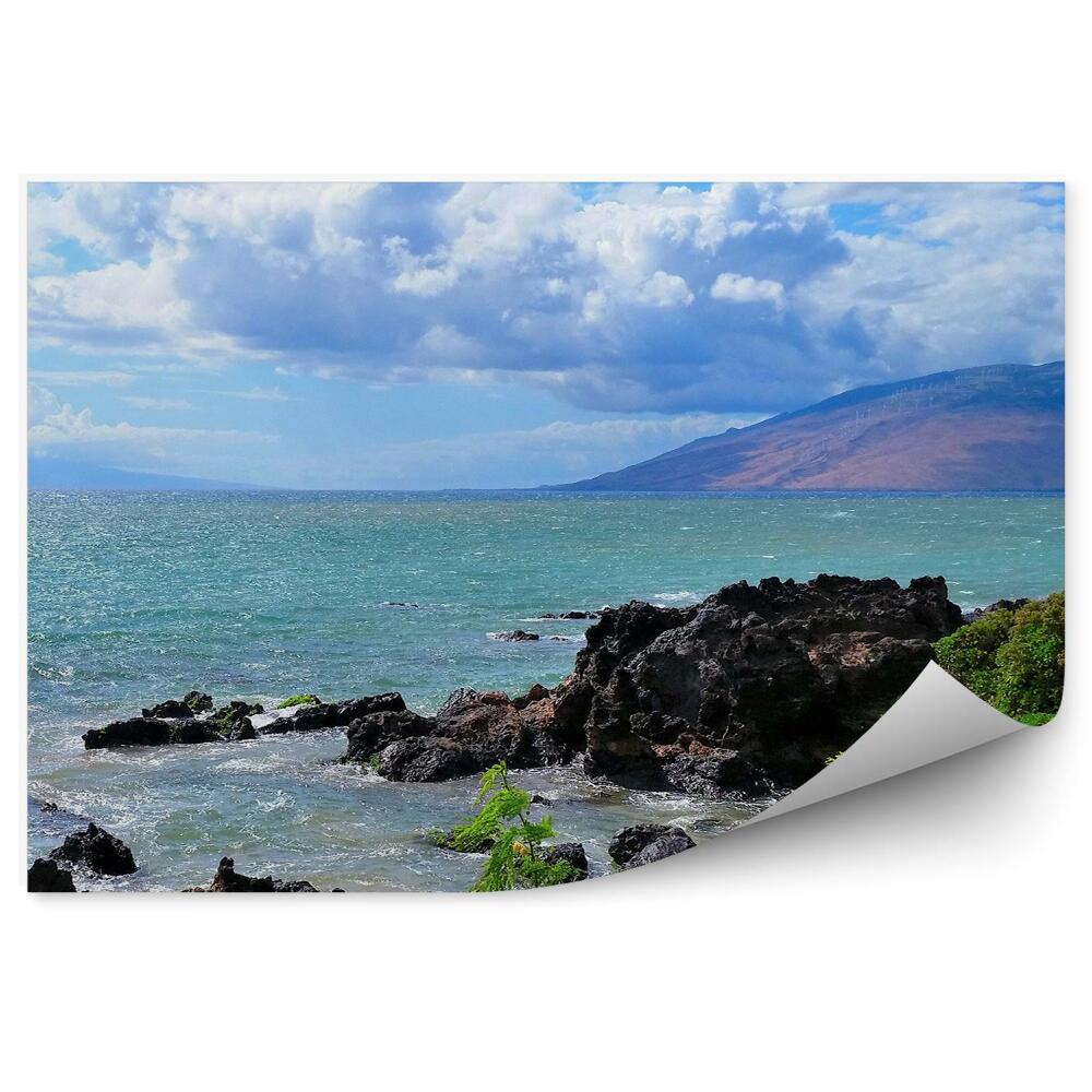 Poszter tapéta dzsungel sziklák óceán hegyek ég felhők Hawaii