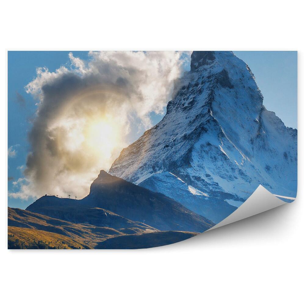 Öntapadós fotótapéta Matterhorn Pennine Alps ég felhők növények