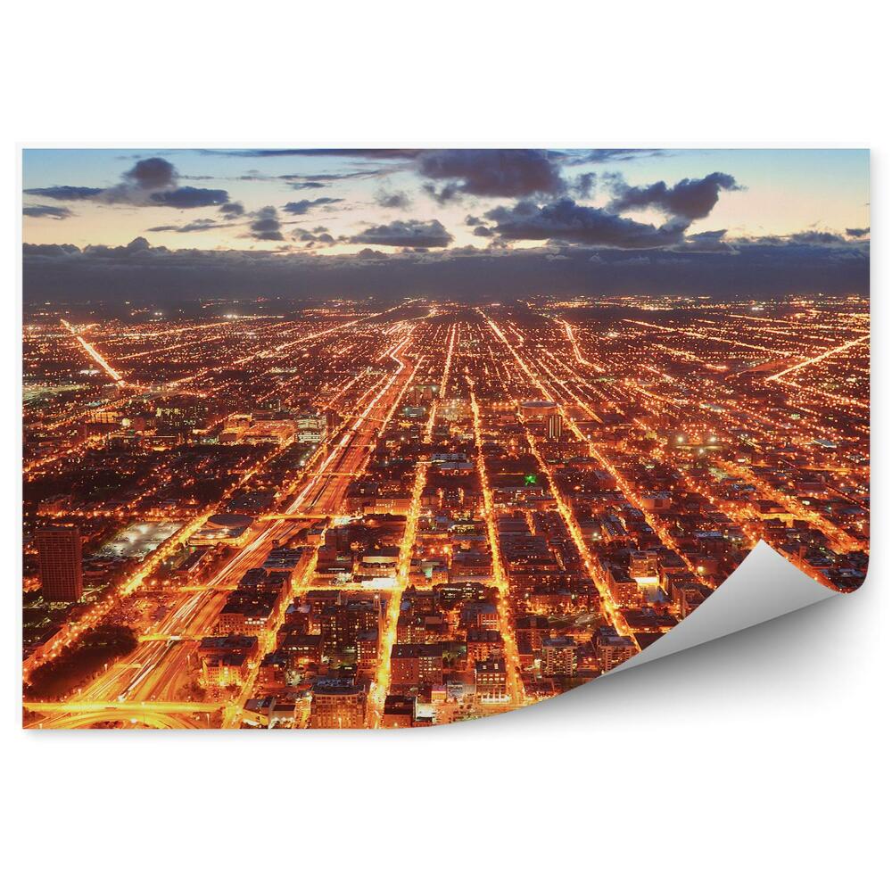 Fotótapéta légi felvétel chicago belvárosi felhőkarcolók éjszakai fények felhők