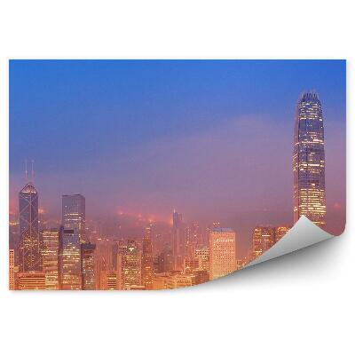 Modern fotótapéta A hongkongi felhőkarcolók éjszakai óceáni jachtokat világítanak meg