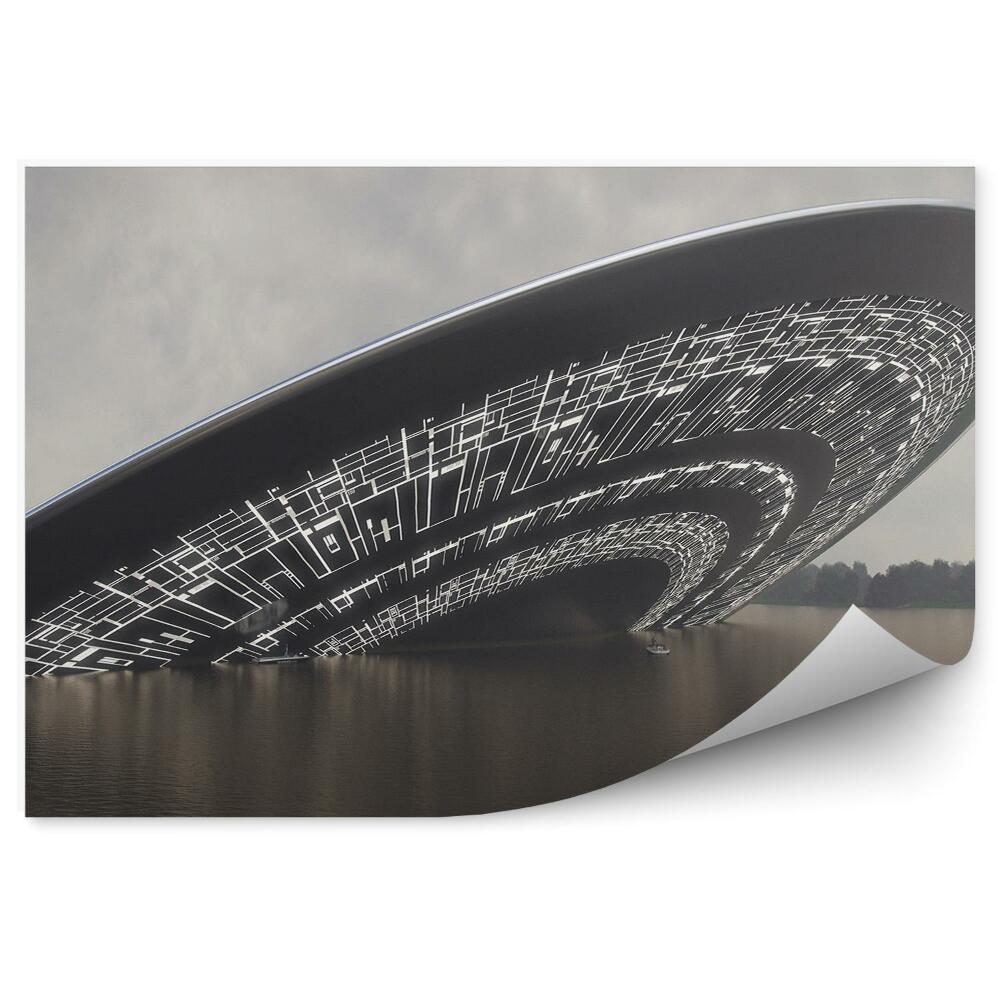 Öntapadó fotótapéta UFO katasztrófa 3D tó fák ég felhők fények