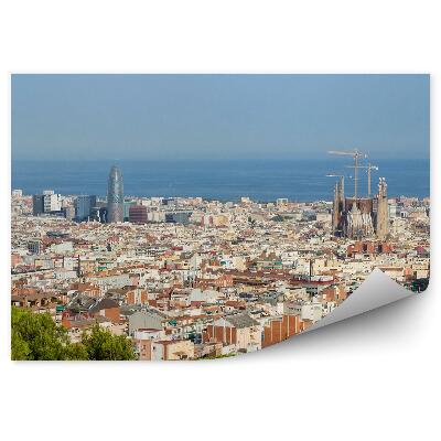 Poszter tapéta város panoráma katedrális épületei barcelona Spanyolország