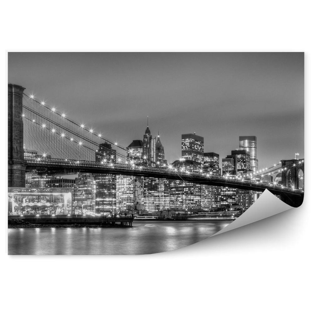 Fotótapéta New York alkonyatkor a Brooklyn Bridge fényei