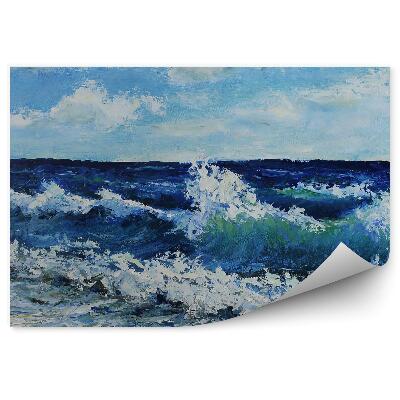 Öntapadó fotótapéta Tenger hullámai strand ég felhők olajfestmény