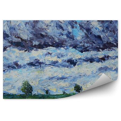 Fotótapéta Festett mező fű természet felhős ég