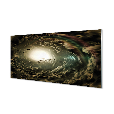 Madarak a háttérben a szürke felhők Üvegkép nyomtatás