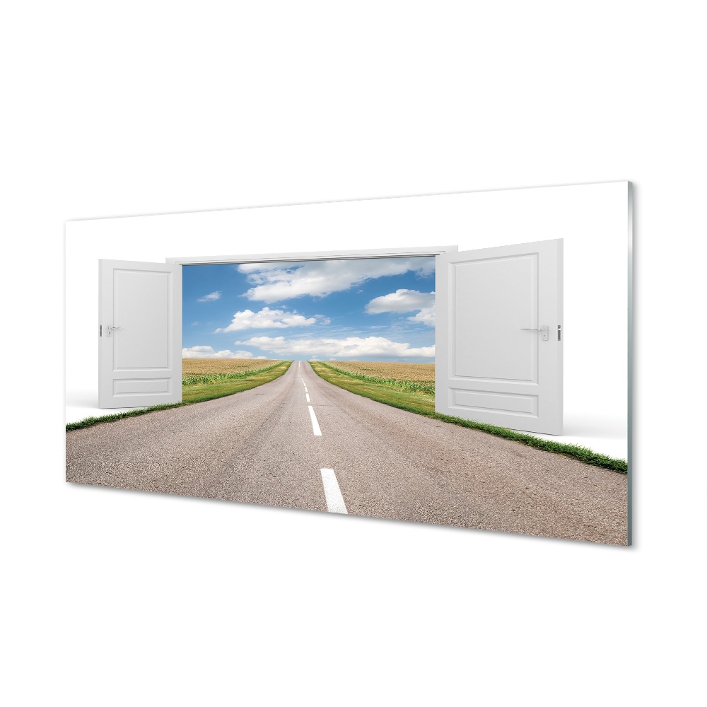 Field road ajtó 3D égbolt Üvegkép falra