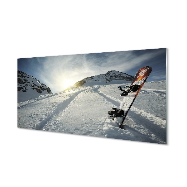 Snowboard a hó hegyekben Üvegfotó