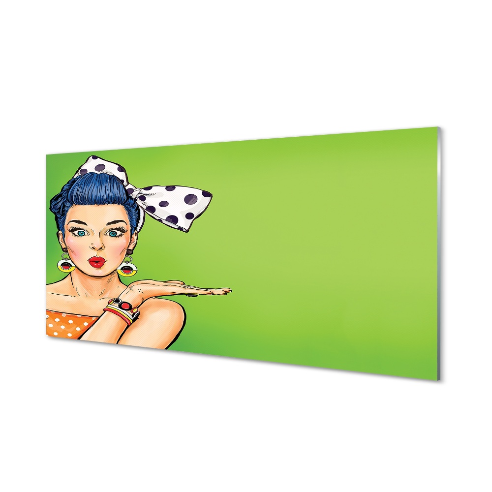 Pin-up pop art nő zöld háttér Üvegfotó