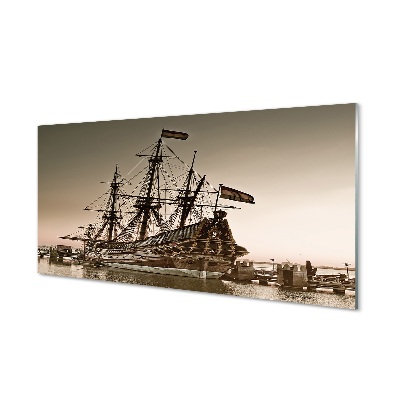 Vitorlás hajó a kikötőben Egyedi üvegkép