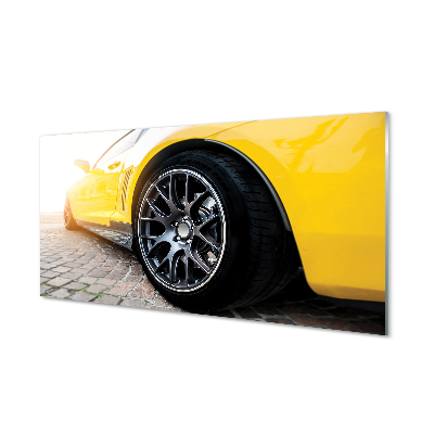 Sárga autó az oldalán Üvegkép falra