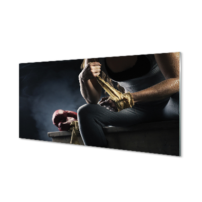 Nő bandaging a kezét Üvegfotó