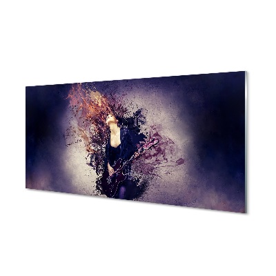 Nő gitár kotta festék foltok és füst Üvegkép