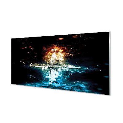 Narancssárga kard és kék füst Üvegkép