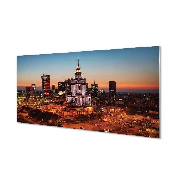 Varsói felhőkarcolók éjszakai panoráma Üvegkép