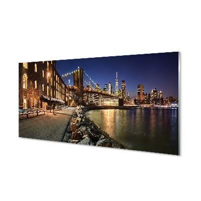 Éjszakai folyó felhőkarcolók fények épületek Üvegkép falra