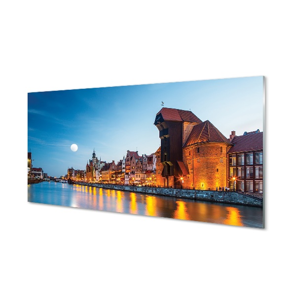 Gdansk folyó, óváros éjszaka Üvegkép falra