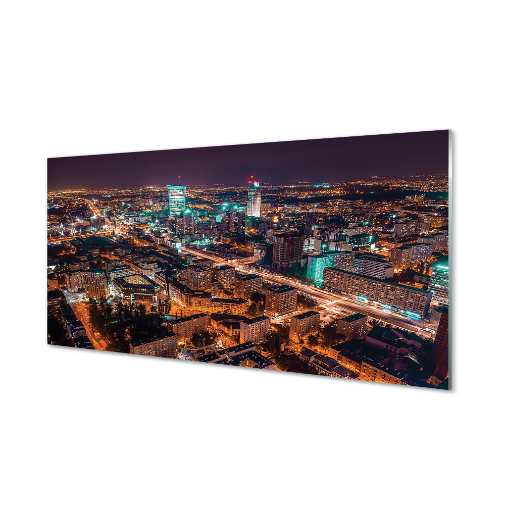 Varsói panoráma a városról éjszaka Egyedi üvegkép