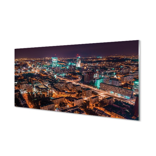 Varsói panoráma a városról éjszaka Egyedi üvegkép